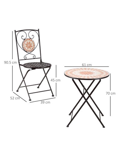 Outsunny 3 Piece Mosaic Bistro Set, 2 Folding Chairs & 1 Round Table Outdoor Furniture for Outdoor, Balcony, Poolside, Yellow 84
