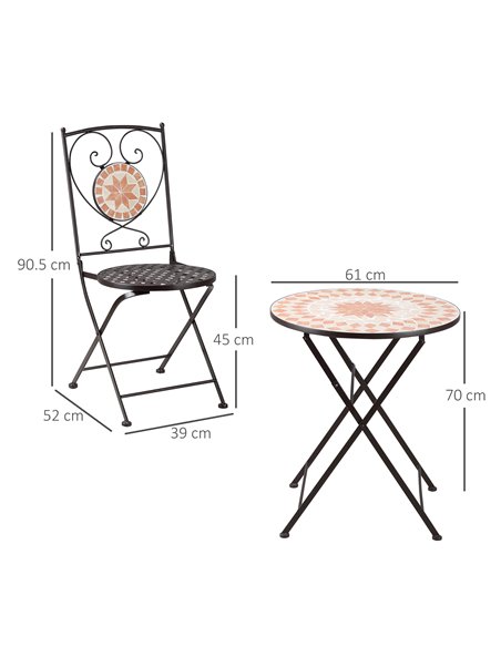 Outsunny 3 Piece Mosaic Bistro Set, 2 Folding Chairs & 1 Round Table Outdoor Furniture for Outdoor, Balcony, Poolside, Yellow 84 - pic 55451 | FastDaddyshop
