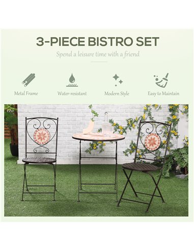 Outsunny 3 Piece Mosaic Bistro Set, 2 Folding Chairs & 1 Round Table Outdoor Furniture for Outdoor, Balcony, Poolside, Yellow 84