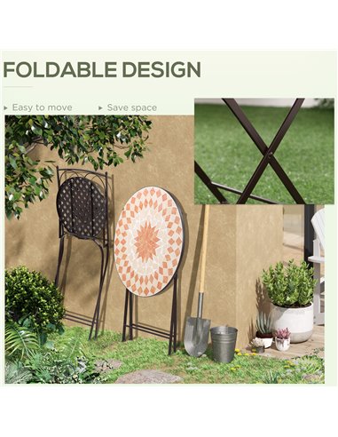 Outsunny 3 Piece Mosaic Bistro Set, 2 Folding Chairs & 1 Round Table Outdoor Furniture for Outdoor, Balcony, Poolside, Yellow 84