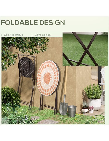 Outsunny 3 Piece Mosaic Bistro Set, 2 Folding Chairs & 1 Round Table Outdoor Furniture for Outdoor, Balcony, Poolside, Yellow 84 - pic 55453 | FastDaddyshop