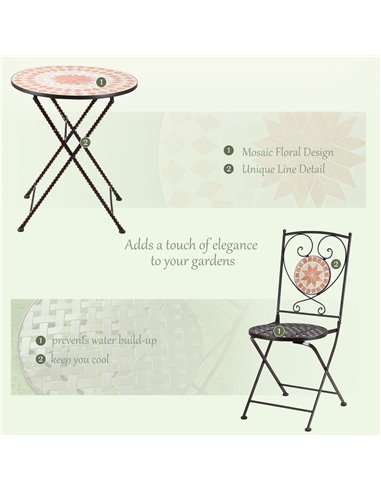 Outsunny 3 Piece Mosaic Bistro Set, 2 Folding Chairs & 1 Round Table Outdoor Furniture for Outdoor, Balcony, Poolside, Yellow 84