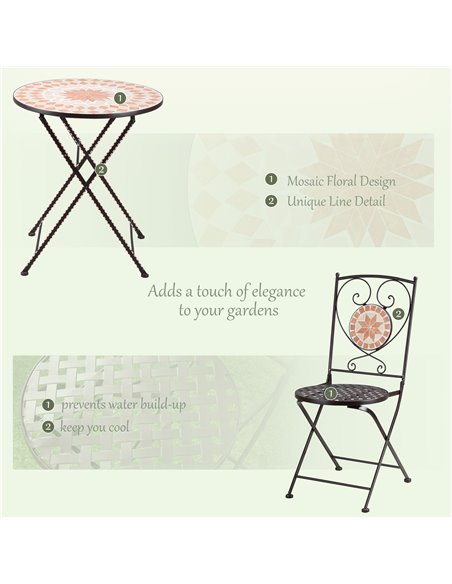 Outsunny 3 Piece Mosaic Bistro Set, 2 Folding Chairs & 1 Round Table Outdoor Furniture for Outdoor, Balcony, Poolside, Yellow 84 - pic 55454 | FastDaddyshop
