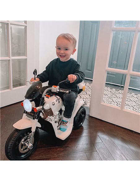 HOMCOM Kids 6V Battery PP Motorcycle Ride On Trike w/ Lights Music Horn 18 - 36 Months White - pic 5547 | FastDaddyshop