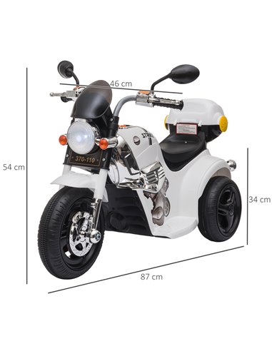 HOMCOM Kids 6V Battery PP Motorcycle Ride On Trike w/ Lights Music Horn 18 - 36 Months White