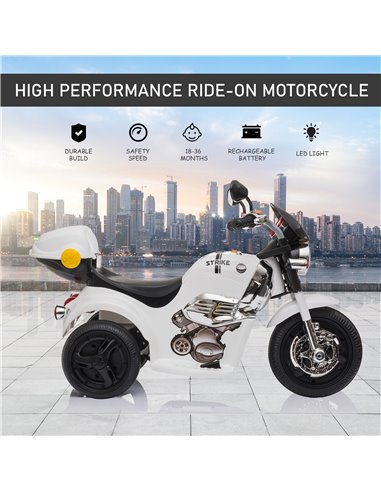 HOMCOM Kids 6V Battery PP Motorcycle Ride On Trike w/ Lights Music Horn 18 - 36 Months White