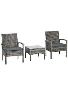 Outsunny 3 Pieces Outdoor Rattan Bistro Set, Mixed Grey 863-039V70GY