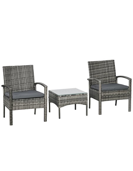 Outsunny 3 Pieces Outdoor Rattan Bistro Set, Mixed Grey 863-039V70GY - pic 55494 | FastDaddyshop