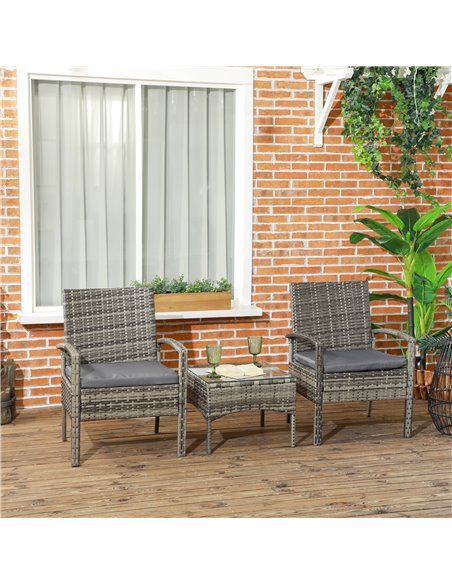 Outsunny 3 Pieces Outdoor Rattan Bistro Set, Mixed Grey 863-039V70GY - pic 55495 | FastDaddyshop