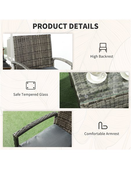 Outsunny 3 Pieces Outdoor Rattan Bistro Set, Patio Wicker Balcony Furniture, Conservatory Sets w/ Coffee Table and Cushioned Cha - pic 55500 | FastDaddyshop