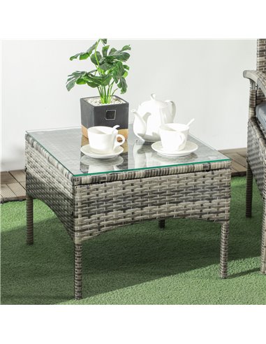 Outsunny 3 Pieces Outdoor Rattan Bistro Set, Patio Wicker Balcony Furniture, Conservatory Sets w/ Coffee Table and Cushioned Cha