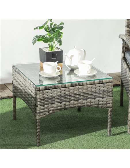 Outsunny 3 Pieces Outdoor Rattan Bistro Set, Patio Wicker Balcony Furniture, Conservatory Sets w/ Coffee Table and Cushioned Cha - pic 55501 | FastDaddyshop