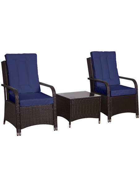 Outsunny 3 Pieces Outdoor Rattan Bistro Set, Dark Blue 841-143V71DB - pic 55503 | FastDaddyshop
