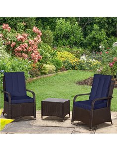 Outsunny 3 Pieces Outdoor Rattan Bistro Set, Dark Blue 841-143V71DB 2