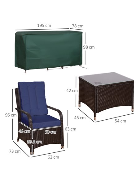Outsunny 3 Pieces Outdoor Rattan Bistro Set, Patio Wicker Balcony Furniture with Steel Frame, Conservatory Set w/ 2 Cushioned Ch - pic 55505 | FastDaddyshop