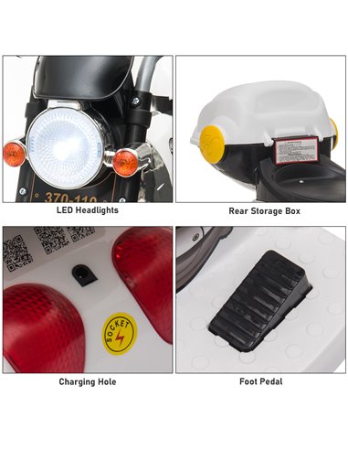 HOMCOM Kids 6V Battery PP Motorcycle Ride On Trike w/ Lights Music Horn 18 - 36 Months White