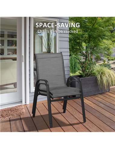 Outsunny 3 Pieces Outdoor Bistro Set, Patio Stackable Armchairs with Breathable Mesh Fabric and SPC Board Coffee Table, Light Gr