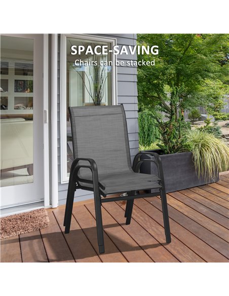 Outsunny 3 Pieces Outdoor Bistro Set, Patio Stackable Armchairs with Breathable Mesh Fabric and SPC Board Coffee Table, Light Gr - pic 55527 | FastDaddyshop