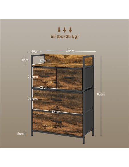 HOMCOM Bedroom Chest of Drawers, 4 Drawer Dresser Storage Organiser Unit with Foldable Drawers, Open Shelf and Steel Frame for L - pic 55541 | FastDaddyshop