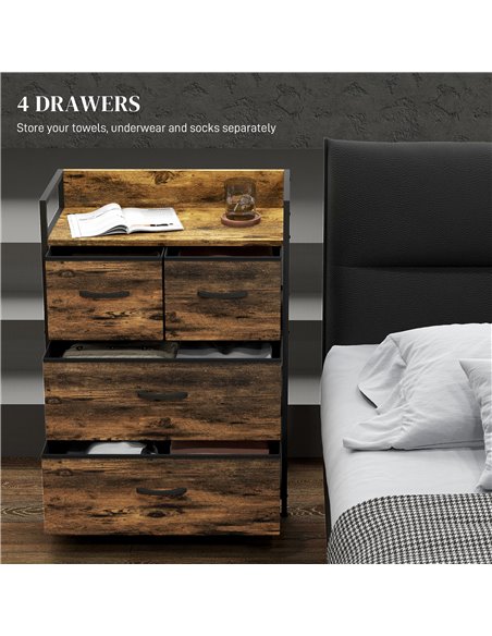 HOMCOM Bedroom Chest of Drawers, 4 Drawer Dresser Storage Organiser Unit with Foldable Drawers, Open Shelf and Steel Frame for L - pic 55542 | FastDaddyshop