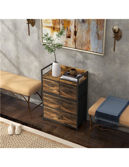 HOMCOM Bedroom Chest of Drawers, 4 Drawer Dresser Storage Organiser Unit with Foldable Drawers, Open Shelf and Steel Frame for L - pic 55546 | FastDaddyshop