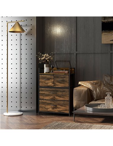 HOMCOM Bedroom Chest of Drawers, 4 Drawer Dresser Storage Organiser Unit with Foldable Drawers, Open Shelf and Steel Frame for L