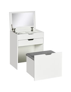 HOMCOM Dressing Table with Flip-up Mirror and Storage Stool, White 831-486V70