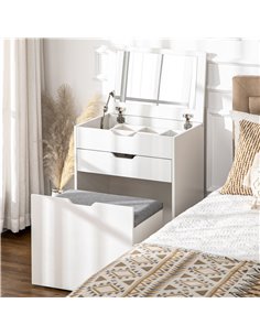HOMCOM Dressing Table with Flip-up Mirror and Storage Stool, White 831-486V70 2