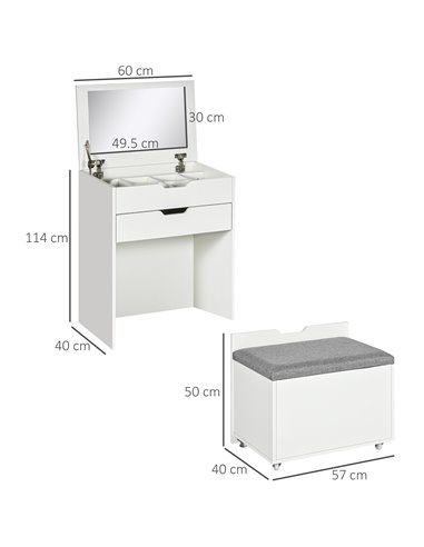 HOMCOM Dressing Table with Flip-up Mirror and Storage Stool, Vanity Table with Drawer and Hidden Compartments for Bedroom, Livin