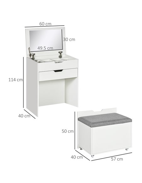 HOMCOM Dressing Table with Flip-up Mirror and Storage Stool, Vanity Table with Drawer and Hidden Compartments for Bedroom, Livin - pic 55604 | FastDaddyshop