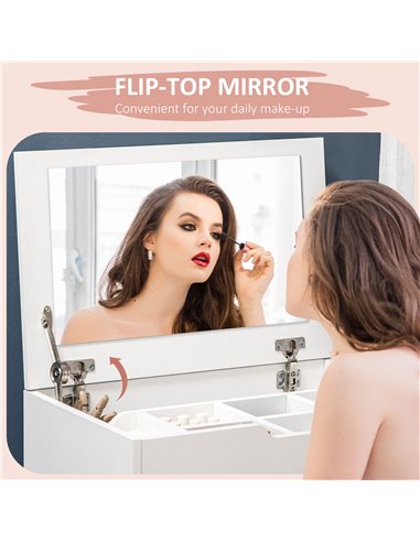 HOMCOM Dressing Table with Flip-up Mirror and Storage Stool, Vanity Table with Drawer and Hidden Compartments for Bedroom, Livin