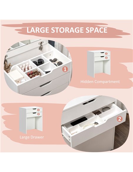 HOMCOM Dressing Table with Flip-up Mirror and Storage Stool, Vanity Table with Drawer and Hidden Compartments for Bedroom, Livin - pic 55606 | FastDaddyshop