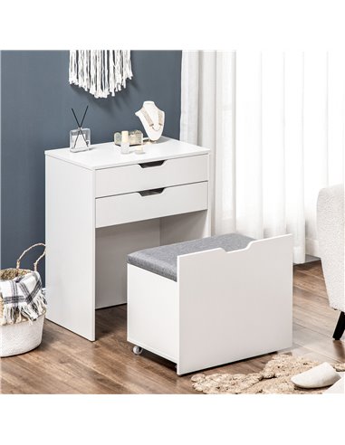 HOMCOM Dressing Table with Flip-up Mirror and Storage Stool, Vanity Table with Drawer and Hidden Compartments for Bedroom, Livin