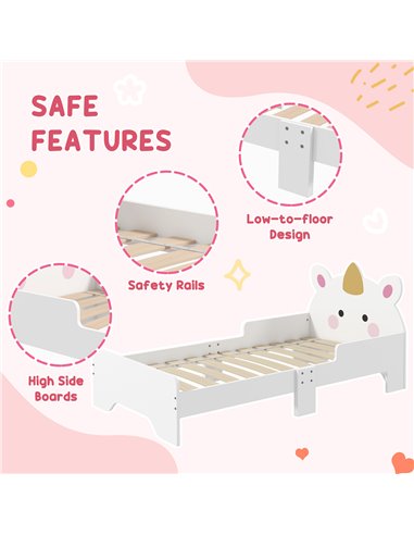 ZONEKIZ Unicorn Themed Children's Bedroom Set with Dressing Table, Mirror, Stool, and Toddler Bed Frame, 3-6 Years, Multicolour 