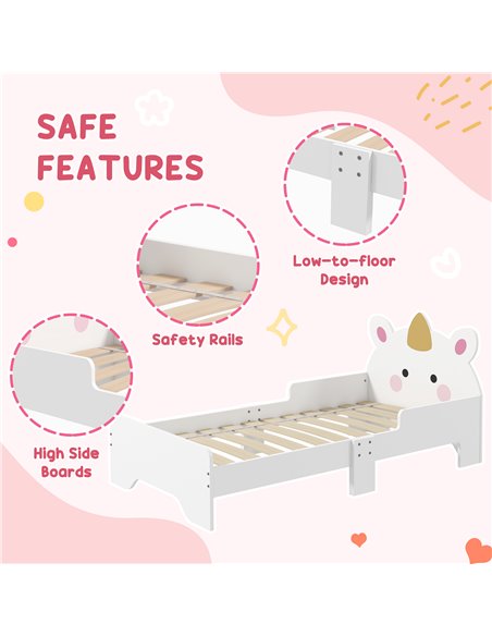 ZONEKIZ Unicorn Themed Children's Bedroom Set with Dressing Table, Mirror, Stool, and Toddler Bed Frame, 3-6 Years, Multicolour  - pic 55623 | FastDaddyshop