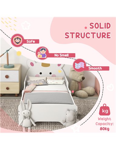 ZONEKIZ Unicorn Themed Children's Bedroom Set with Dressing Table, Mirror, Stool, and Toddler Bed Frame, 3-6 Years, Multicolour 