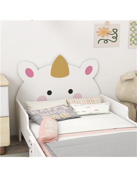 ZONEKIZ Unicorn Themed Children's Bedroom Set with Dressing Table, Mirror, Stool, and Toddler Bed Frame, 3-6 Years, Multicolour  - pic 55627 | FastDaddyshop