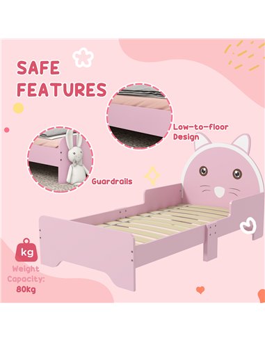 ZONEKIZ Wooden Children's Bedroom Set with Dressing Table, Stool, Bed, Cat Motif for Ages 3-6, Multicolour 313-P014