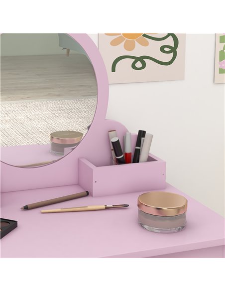 ZONEKIZ Wooden Children's Bedroom Set with Dressing Table, Stool, Bed, Cat Motif for Ages 3-6, Multicolour 313-P014 - pic 55637 | FastDaddyshop