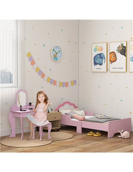 ZONEKIZ Cloud-Design Wooden Bedroom Furniture Set for Kids, Includes Dressing Table, Stool, Bed, 3-6 Years 313-P015 - pic 55639 | FastDaddyshop