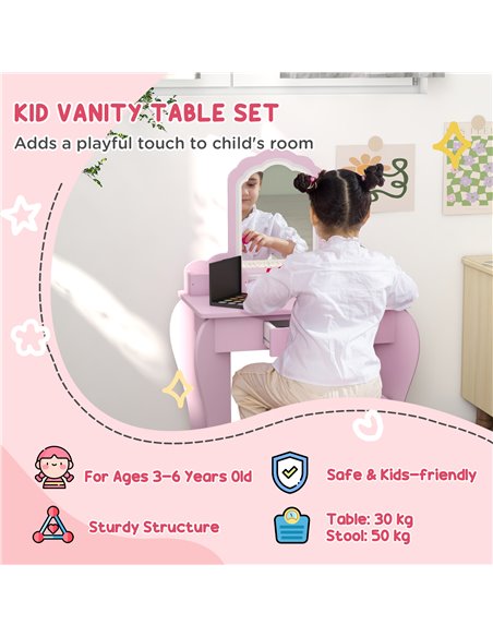 ZONEKIZ Cloud-Design Wooden Bedroom Furniture Set for Kids, Includes Dressing Table, Stool, Bed, 3-6 Years 313-P015 - pic 55641 | FastDaddyshop