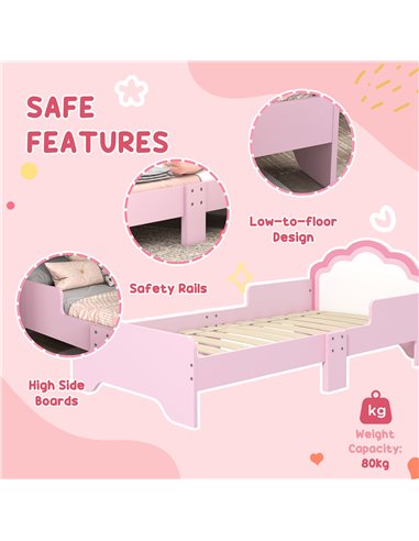 ZONEKIZ Cloud-Design Wooden Bedroom Furniture Set for Kids, Includes Dressing Table, Stool, Bed, 3-6 Years 313-P015