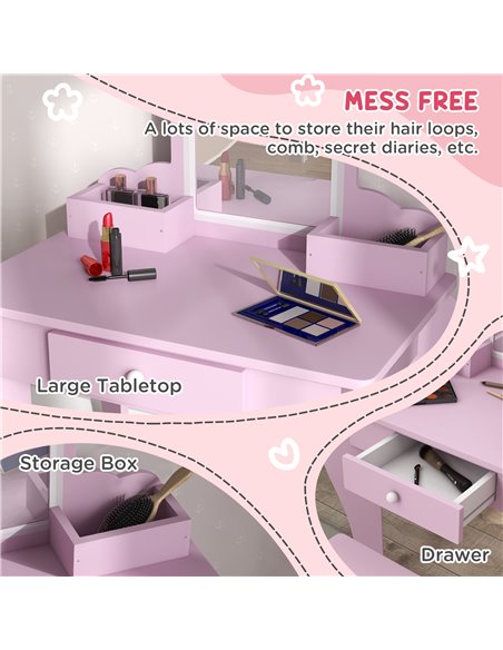 ZONEKIZ Cloud-Design Wooden Bedroom Furniture Set for Kids, Includes Dressing Table, Stool, Bed, 3-6 Years 313-P015 - pic 55643 | FastDaddyshop