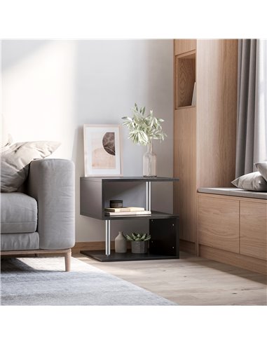 HOMCOM S-Shape Coffee Table, 2-Tier Storage Shelves, Versatile Organizer for Home Office, Black 833-137BK