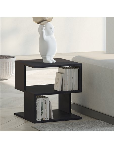 HOMCOM Contemporary Square Coffee Table with 2 Tier Storage Shelves, Wooden Side Table for Living Room, Black 833-619BK - pic 55657 | FastDaddyshop
