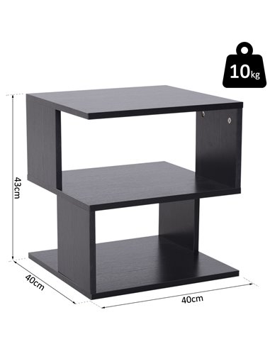 HOMCOM Contemporary Square Coffee Table with 2 Tier Storage Shelves, Wooden Side Table for Living Room, Black 833-619BK