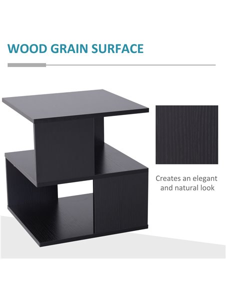 HOMCOM Contemporary Square Coffee Table with 2 Tier Storage Shelves, Wooden Side Table for Living Room, Black 833-619BK - pic 55660 | FastDaddyshop