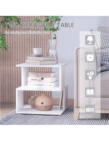 HOMCOM Modern Coffee Table, Square 2-Tier Design with Storage Shelf, for Living Room, White 833-619WT