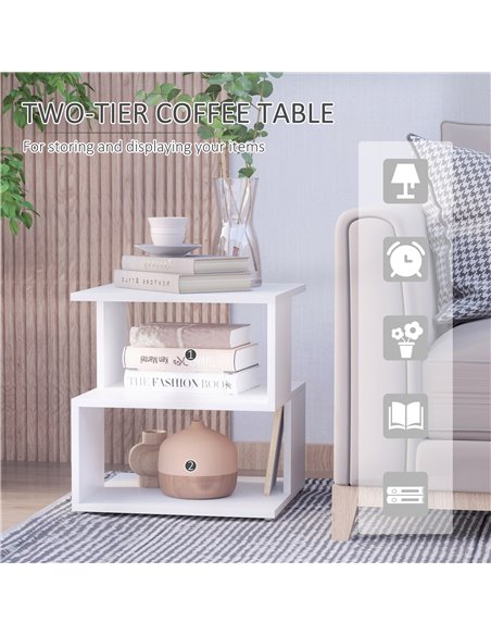 HOMCOM Modern Coffee Table, Square 2-Tier Design with Storage Shelf, for Living Room, White 833-619WT - pic 55669 | FastDaddyshop