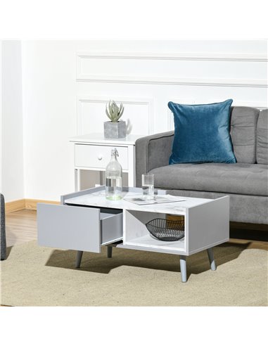 HOMCOM Two-Tone Coffee Table, Modern Marble Effect, Grey - White 839-066BK